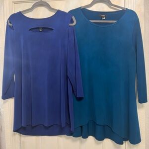 Alfani Women's Blue & Teal Swing Tunics with Three-Quarter Sleeves